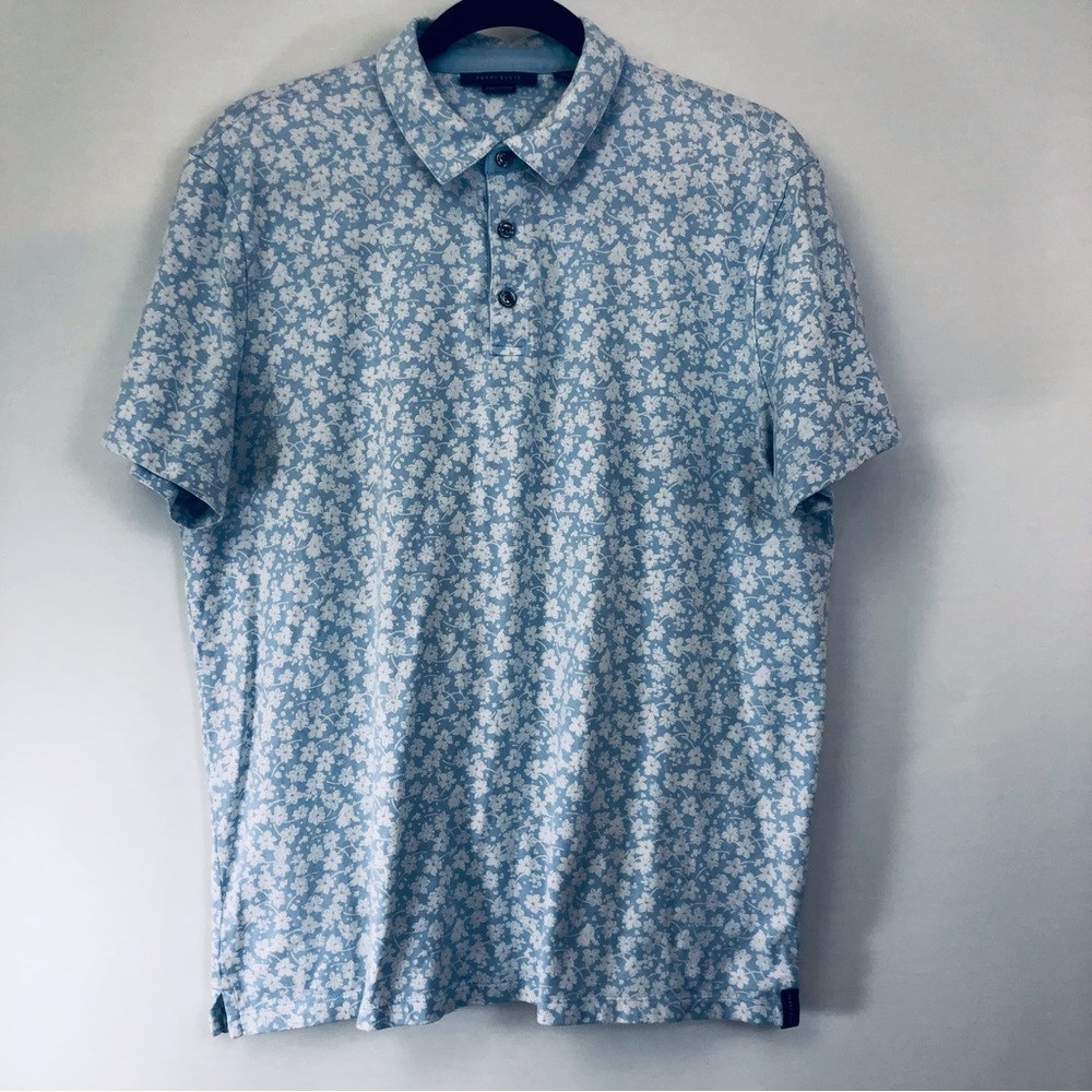 Mens Perry Ellis Blue White Polo Shirt - Picture 2 of 16